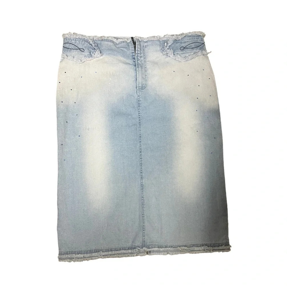 Y2K Vintage Light-Wash Denim Midi Skirt 1X Cotton